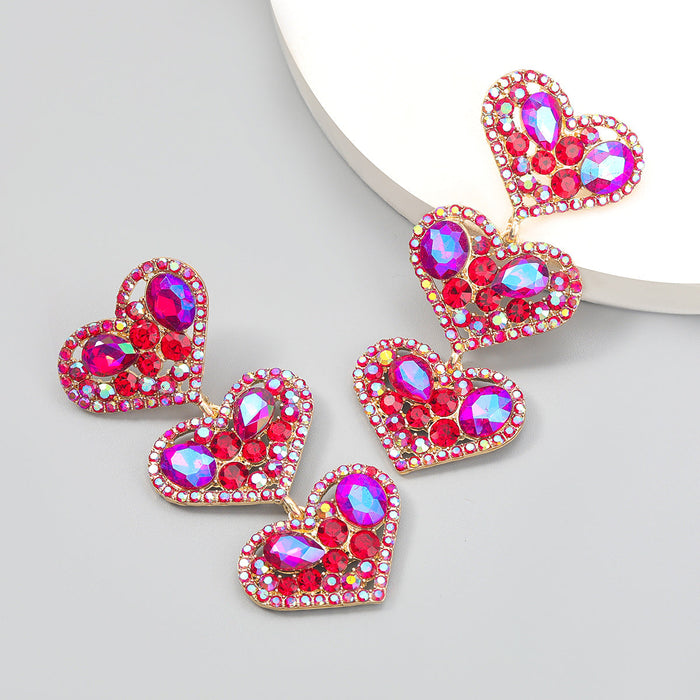 Wholesale colorful diamond multi-layer heart shaped alloy earrings JDC-ES-JL037 Earrings JoyasDeChina red Wholesale Jewelry JoyasDeChina Joyas De China