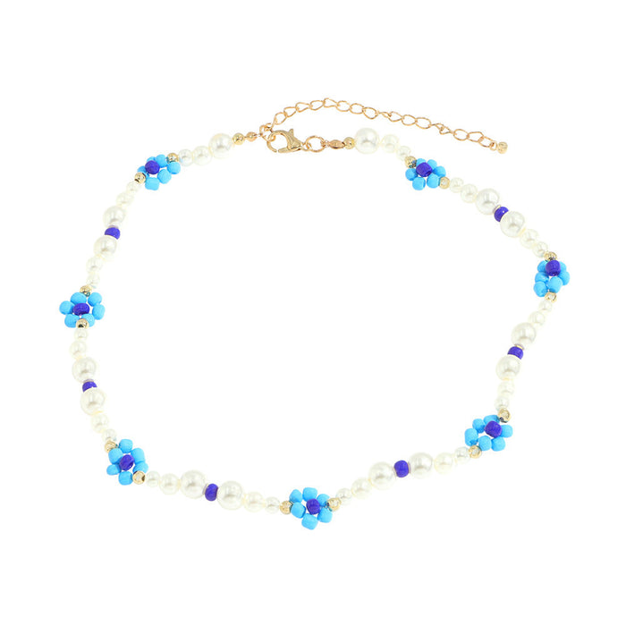 Wholesale colorful floral beaded pearl necklaces JDC-NE-V13 necklaces JoyasDeChina blue Wholesale Jewelry JoyasDeChina Joyas De China