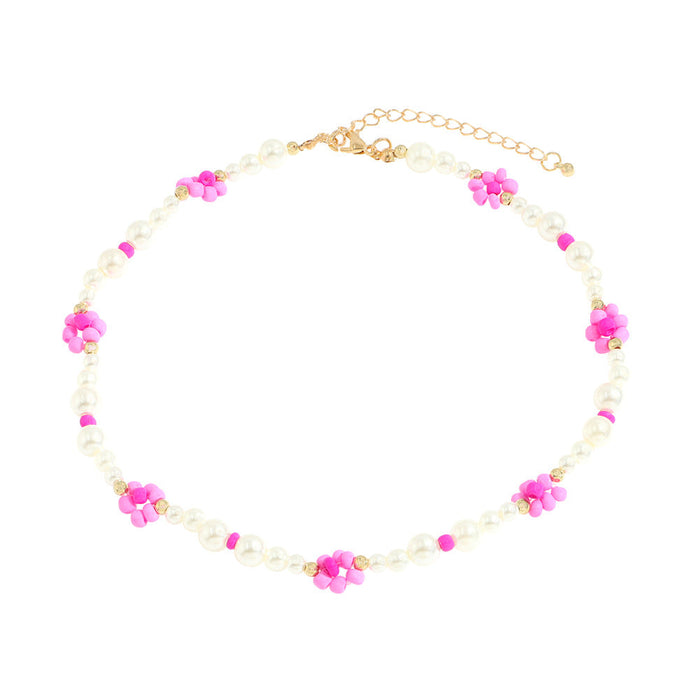 Wholesale colorful floral beaded pearl necklaces JDC-NE-V13 necklaces JoyasDeChina pink Wholesale Jewelry JoyasDeChina Joyas De China
