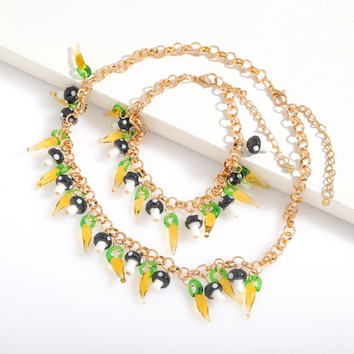 Wholesale colorful glass pepper alloy necklaces bracelet set JDC-NE-JQ116 necklaces JoyasDeChina Wholesale Jewelry JoyasDeChina Joyas De China