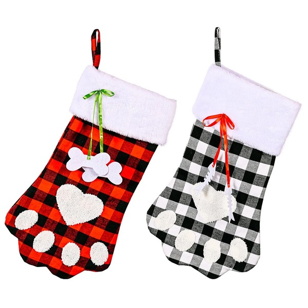 Bulk Jewelry Wholesale colorful linen red and black plaid dog paw Christmas stockings JDC-CS-HB005 Wholesale factory from China YIWU China