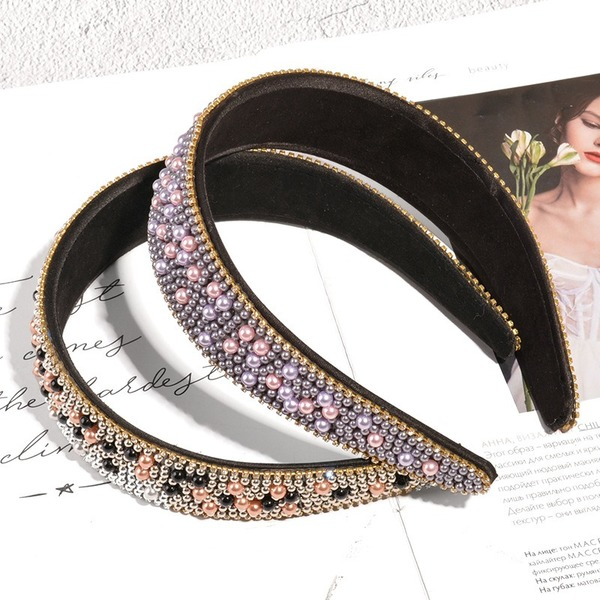 Bulk Jewelry Wholesale colorful pearl wide-brimmed water drill headband JDC-HD-K022 Wholesale factory from China YIWU China
