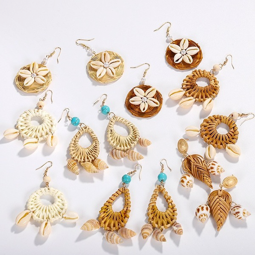 Bulk Jewelry Wholesale colorful resin bohemian braided bamboo and rattan earrings JDC-ES-V050 Wholesale factory from China YIWU China