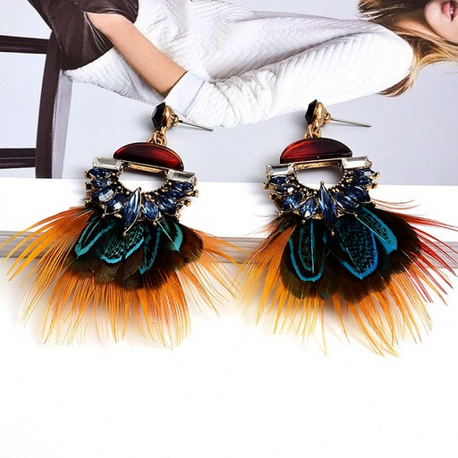 Wholesale colorful Rhinestone earrings feathers JDC-ES-SK035 Earrings 深刻 Wholesale Jewelry JoyasDeChina Joyas De China