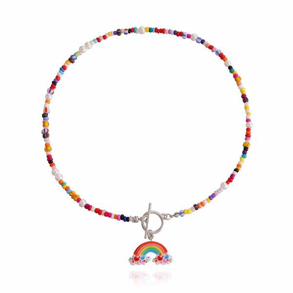 Wholesale colorful rice beads rainbow pendant alloy necklaces JDC-NE-ZW014 necklaces JoyasDeChina Wholesale Jewelry JoyasDeChina Joyas De China
