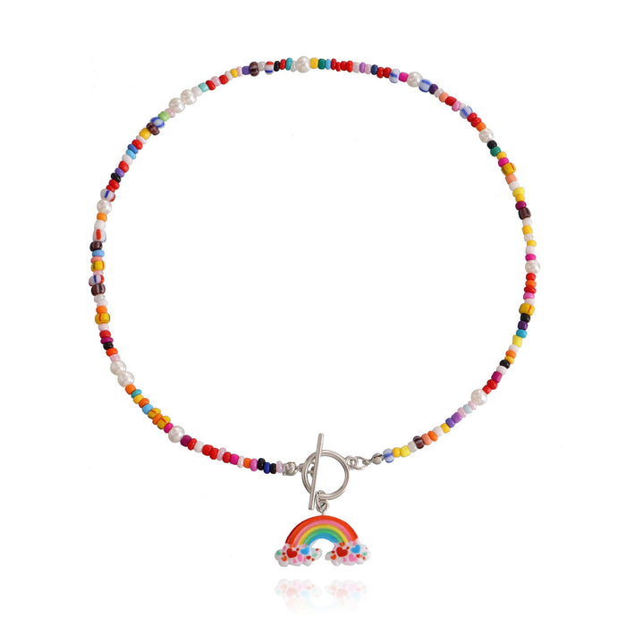 Wholesale colorful rice beads rainbow pendant alloy necklaces JDC-NE-ZW014 necklaces JoyasDeChina silver Wholesale Jewelry JoyasDeChina Joyas De China