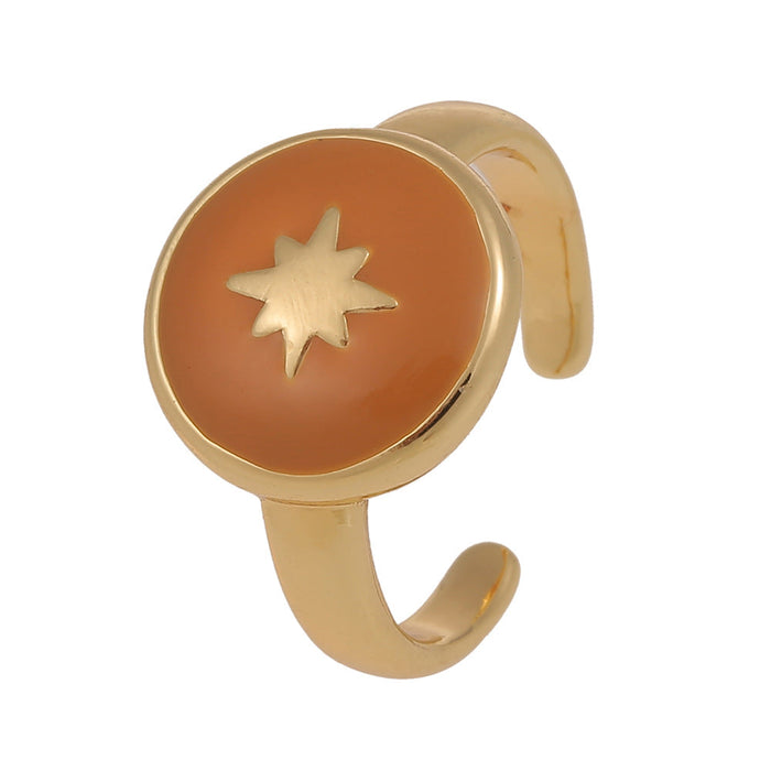 Wholesale colorful six-pointed star copper Rings JDC-RS-HX123 Rings JoyasDeChina coffee color Adjustable opening Wholesale Jewelry JoyasDeChina Joyas De China
