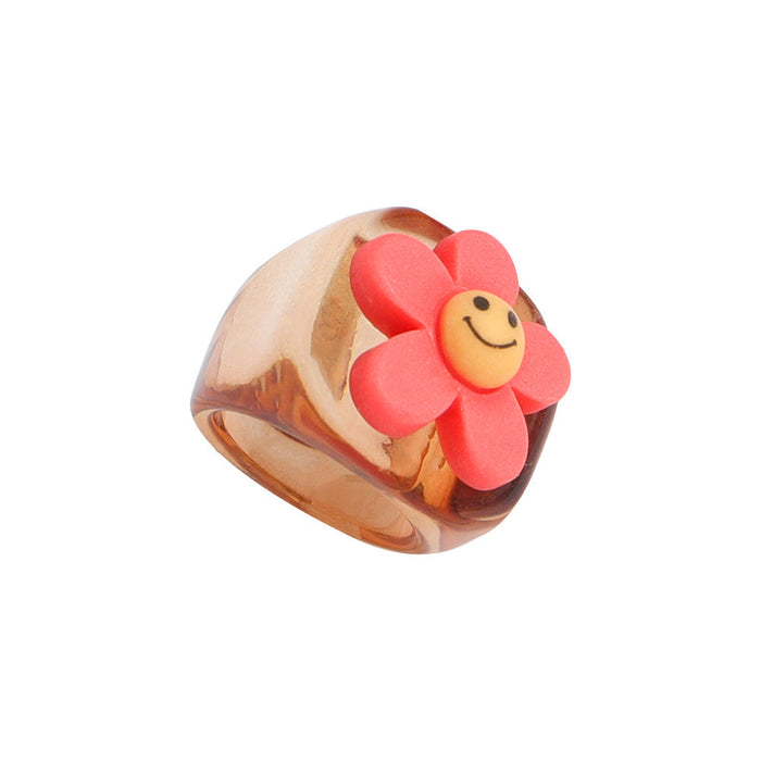 Wholesale colorful transparent small flower acrylic Rings JDC-RS-V002 Rings JoyasDeChina red Wholesale Jewelry JoyasDeChina Joyas De China