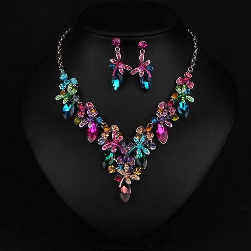 Wholesale colorful wedding, dress earrings crystal necklace set JDC-ST-Qianm026 Suit 千漠 Wholesale Jewelry JoyasDeChina Joyas De China