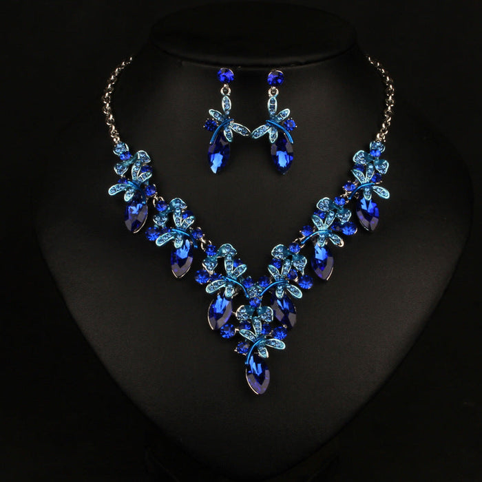 Wholesale colorful wedding, dress earrings crystal necklace set JDC-ST-Qianm026 Suit 千漠 Blue Wholesale Jewelry JoyasDeChina Joyas De China
