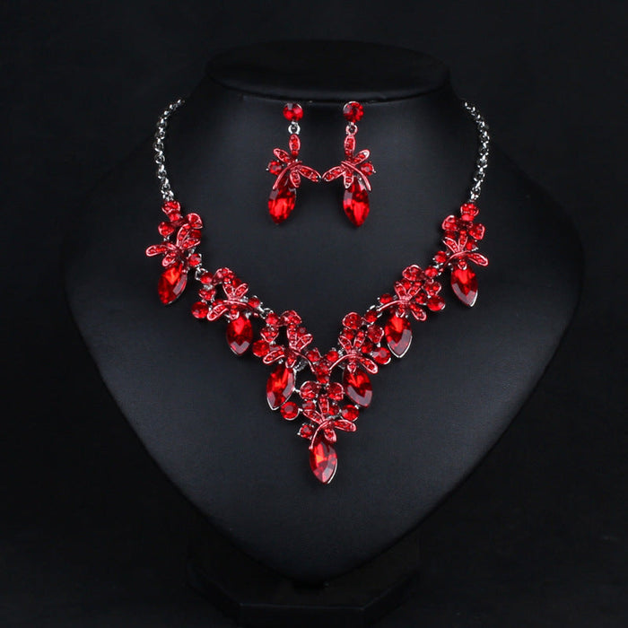 Wholesale colorful wedding, dress earrings crystal necklace set JDC-ST-Qianm026 Suit 千漠 Red Wholesale Jewelry JoyasDeChina Joyas De China