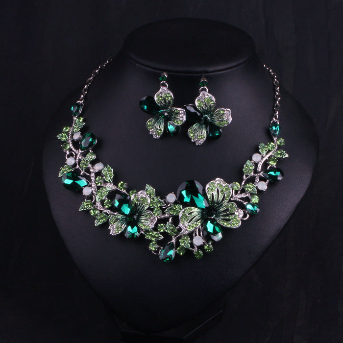 Wholesale colorful wedding, dress earrings crystal necklace set JDC-ST-Qianm027 Suit 千漠 green Wholesale Jewelry JoyasDeChina Joyas De China