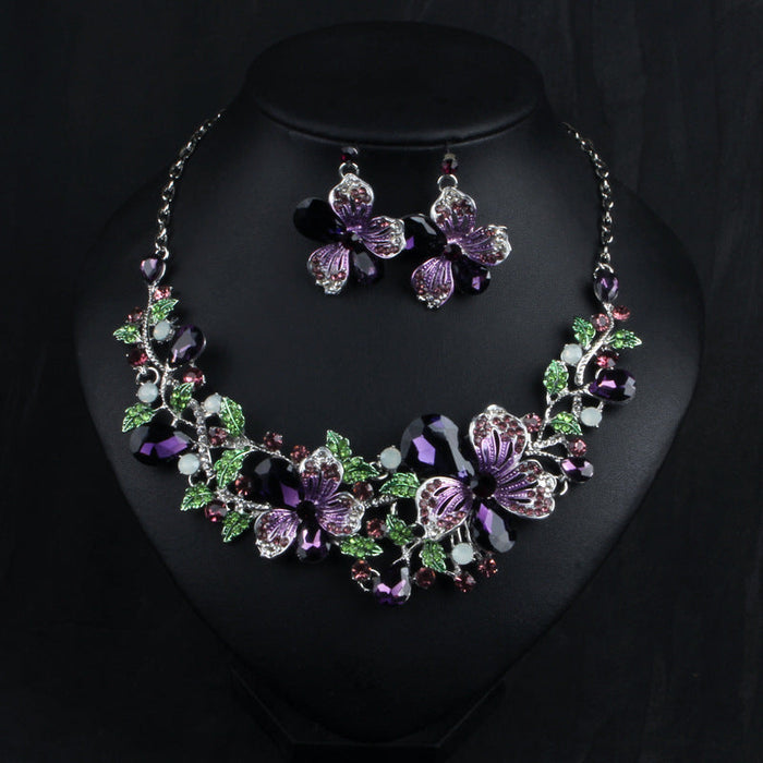 Wholesale colorful wedding, dress earrings crystal necklace set JDC-ST-Qianm027 Suit 千漠 purple Wholesale Jewelry JoyasDeChina Joyas De China