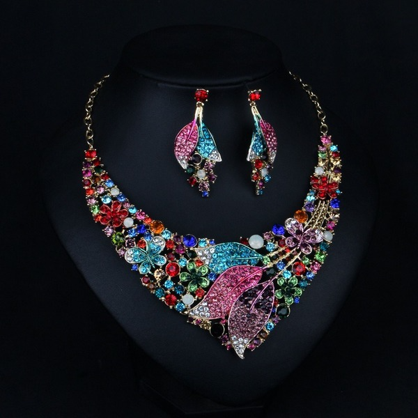 Wholesale colorful wedding, dress earrings crystal necklace set JDC-ST-Qianm028 Suit 千漠 Wholesale Jewelry JoyasDeChina Joyas De China