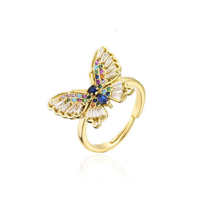Wholesale colorful zircon butterfly electroplated copper rings JDC-RS-AG326 Rings JoyasDeChina 11450 adjustable Wholesale Jewelry JoyasDeChina Joyas De China