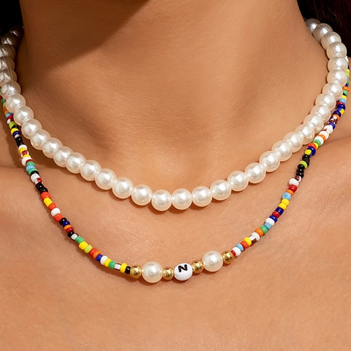 Wholesale Contrasting color beige bead eye necklace women JDC-NE-KJ179 necklaces JoyasDeChina gold 2642 Wholesale Jewelry JoyasDeChina Joyas De China