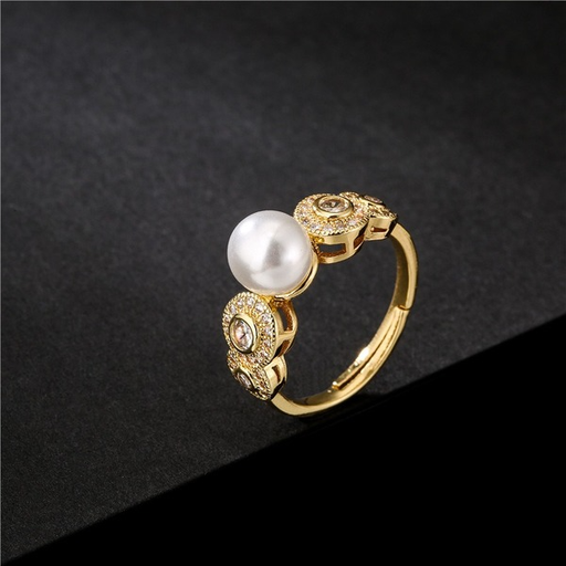 Bulk Jewelry Wholesale copper Baroque style micro-inlaid zircon imitation pearl opening rings JDC-RS-ag150 Wholesale factory from China YIWU China