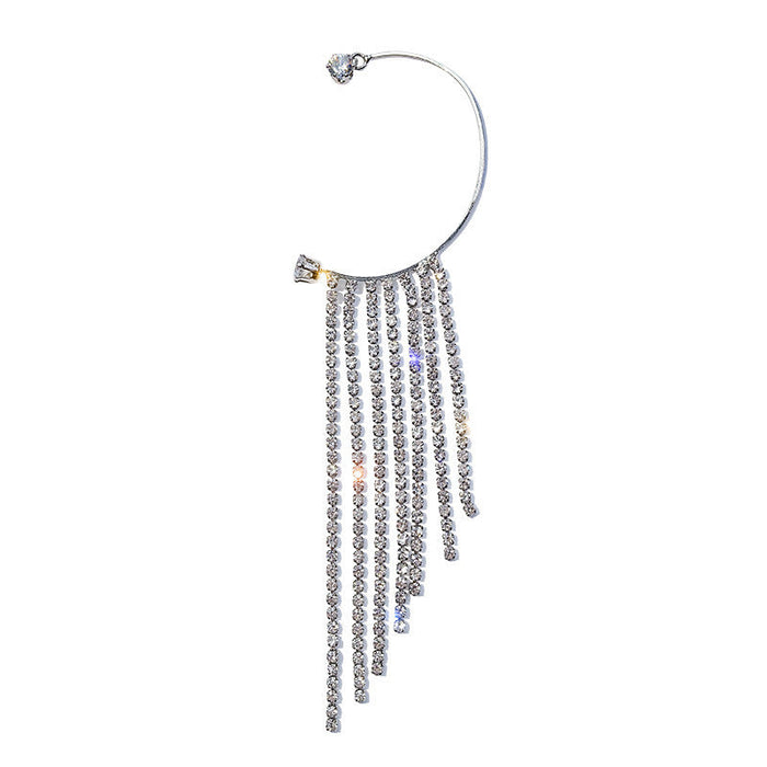 Wholesale copper C-shaped flashing diamond tassel earrings JDC-ES-XuF014 Earrings 旭帆 Single silver left ear Wholesale Jewelry JoyasDeChina Joyas De China
