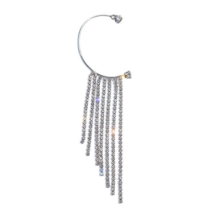 Wholesale copper C-shaped flashing diamond tassel earrings JDC-ES-XuF014 Earrings 旭帆 single silver right ear Wholesale Jewelry JoyasDeChina Joyas De China