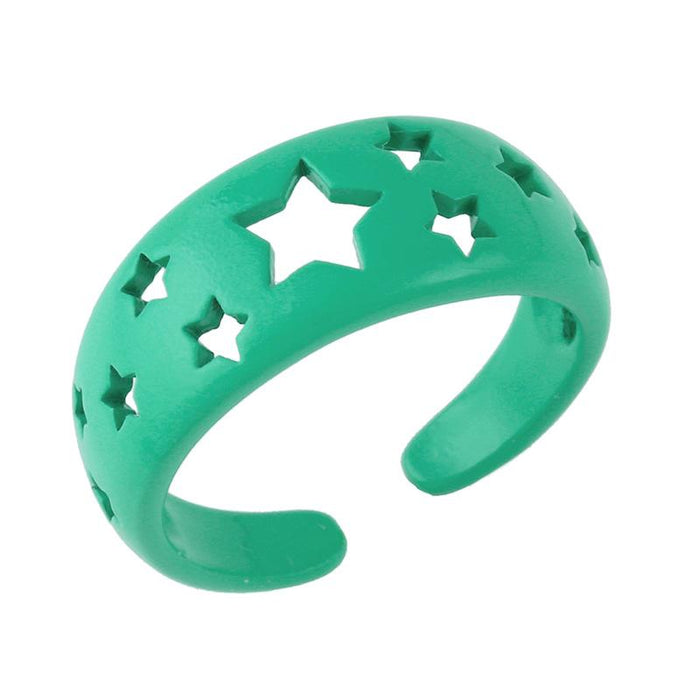 Bulk Jewelry Wholesale copper candy color hollow five pointed star rings JDC-RS-AS252 Wholesale factory from China YIWU China
