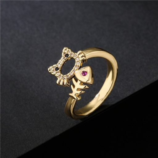 Bulk Jewelry Wholesale copper cat eating fish shaped open rings JDC-RS-ag158 Wholesale factory from China YIWU China