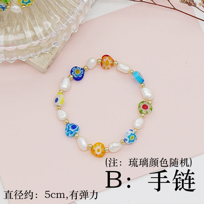Wholesale copper chain colored glaze natural pearl bracelet JDC-BT-JX001 Bracelet 锦希 B Wholesale Jewelry JoyasDeChina Joyas De China