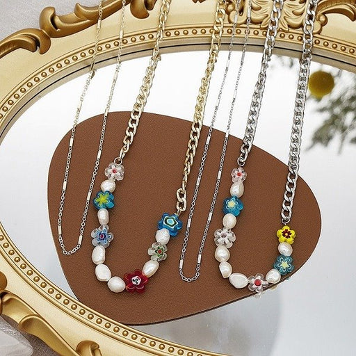 Wholesale copper chain colored glaze natural pearl necklace choker JDC-NE-JX029 Necklaces 锦希 Wholesale Jewelry JoyasDeChina Joyas De China