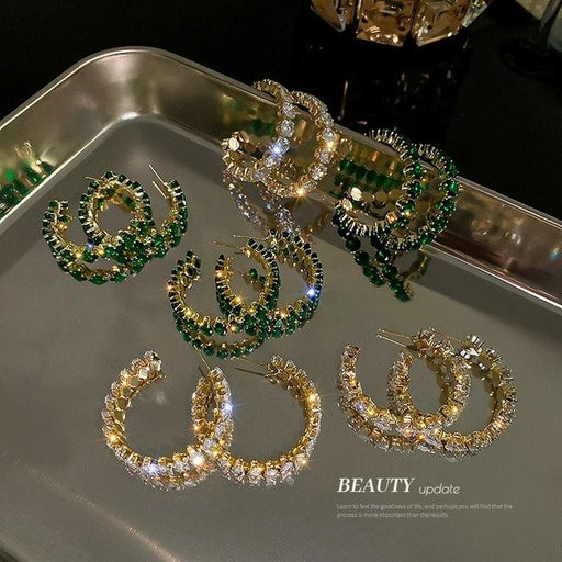 Wholesale copper diamond C-shaped green Earrings JDC-ES-BY-032 Earrings 宝钰 Wholesale Jewelry JoyasDeChina Joyas De China