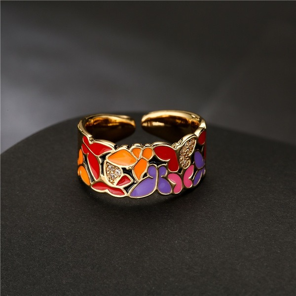 Bulk Jewelry Wholesale copper drop oil opening copper micro - inlaid zircon butterfly rings JDC-RS-ag146 Wholesale factory from China YIWU China