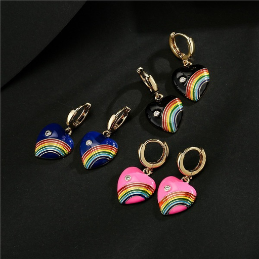 Bulk Jewelry Wholesale copper drop oil rainbow love heart micro set zircon earrings JDC-ES-ag131 Wholesale factory from China YIWU China