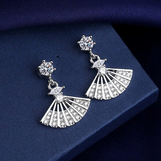 Wholesale copper fan shaped zircon earrings JDC-ES-BLX032 Earrings 宝来兴 Wholesale Jewelry JoyasDeChina Joyas De China