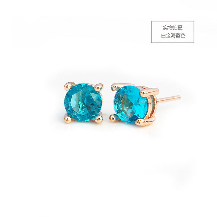Wholesale copper four claw amethyst red diamond blue zircon earrings JDC-ES-ML003 Earrings JoyasDeChina Hailan Shi Meigui golden Wholesale Jewelry JoyasDeChina Joyas De China