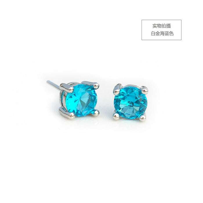 Wholesale copper four claw amethyst red diamond blue zircon earrings JDC-ES-ML003 Earrings JoyasDeChina Sea blue white gold Wholesale Jewelry JoyasDeChina Joyas De China