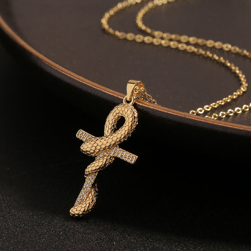 Wholesale Copper Gold Plated Zircon Cross Snake Necklaces JDC-NE-HX002 Necklaces 鸿禧 Wholesale Jewelry JoyasDeChina Joyas De China