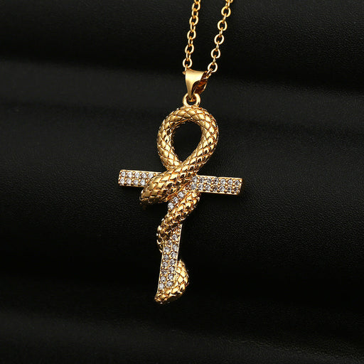 Wholesale Copper Gold Plated Zircon Cross Snake Necklaces JDC-NE-HX006 Necklaces 鸿禧 Wholesale Jewelry JoyasDeChina Joyas De China