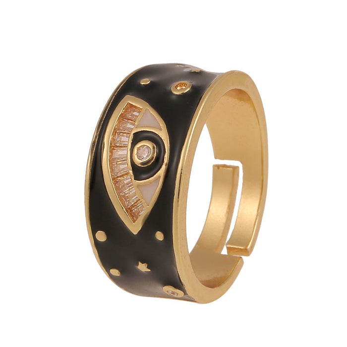 Wholesale copper inlaid zircon devil's eye rings JDC-RS-HX119 Rings JoyasDeChina black Adjustable opening Wholesale Jewelry JoyasDeChina Joyas De China
