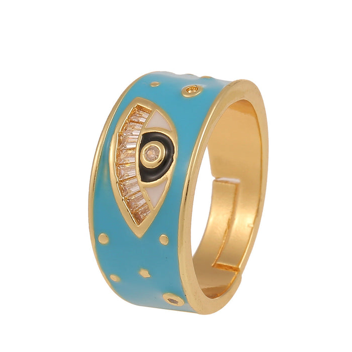 Wholesale copper inlaid zircon devil's eye rings JDC-RS-HX119 Rings JoyasDeChina blue Adjustable opening Wholesale Jewelry JoyasDeChina Joyas De China