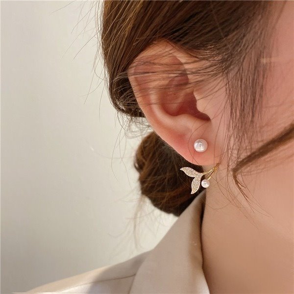 Wholesale copper inlaid zircon fishtail pearl earrings JDC-ES-XuF064 Earrings 旭帆 Wholesale Jewelry JoyasDeChina Joyas De China