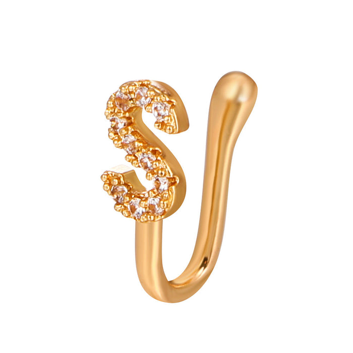 Wholesale copper inlaid zircon letter U-shaped non Piercings nose nail JDC-NS-D005 Piercings 晴雯 gold S Wholesale Jewelry JoyasDeChina Joyas De China