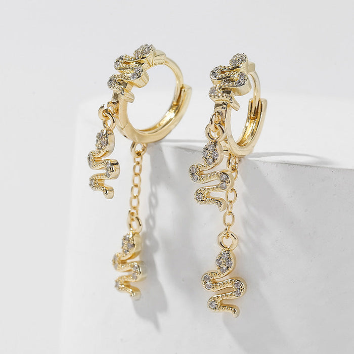 Wholesale Copper Inlaid Zircon Snake Earrings JDC-ES-Yuet001 Earrings 跃腾 Wholesale Jewelry JoyasDeChina Joyas De China