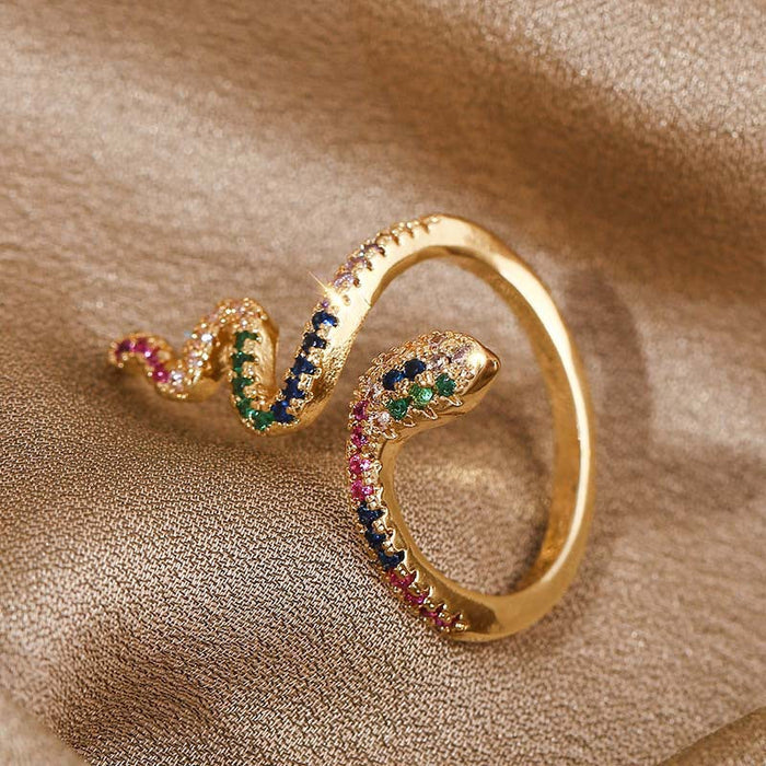 Wholesale copper inlaid zircon snake rings JDC-RS-Yuet001 Rings 跃腾 Wholesale Jewelry JoyasDeChina Joyas De China