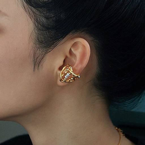 Wholesale Copper Irregular Hollow Real Pearl Ear Clips JDC-ES-YWLY010 Earrings 丽轶 Wholesale Jewelry JoyasDeChina Joyas De China