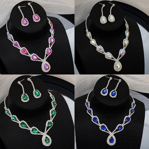Wholesale Copper Melon Chain Rhinestone Crystal Necklace Earring Set JDC-NE-JX016 Necklaces 锦希 Wholesale Jewelry JoyasDeChina Joyas De China