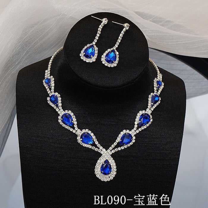 Wholesale Copper Melon Chain Rhinestone Crystal Necklace Earring Set JDC-NE-JX016 Necklaces 锦希 BL090 blue set Wholesale Jewelry JoyasDeChina Joyas De China