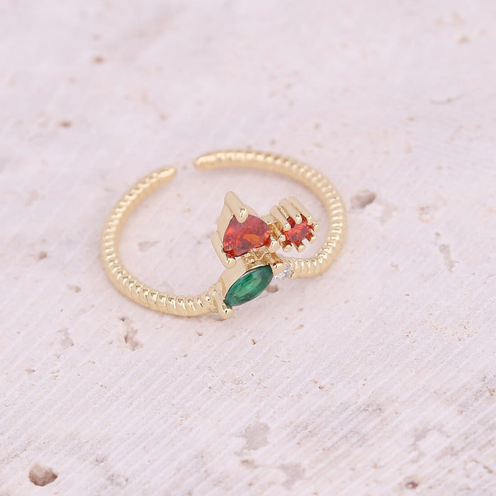 Wholesale Copper Micro Set Zircon Ring Small Daisy Cherry Fish Girl Ring JDC-RS-Bingm008 Rings 冰萌 2# Opening adjustable Wholesale Jewelry JoyasDeChina Joyas De China