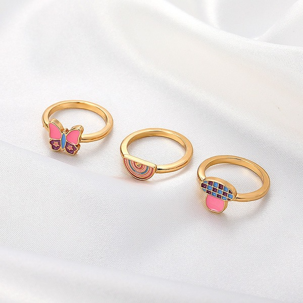 Bulk Jewelry Wholesale copper mushroom drop oil butterfly rainbow rings JDC-RS-A002 Wholesale factory from China YIWU China