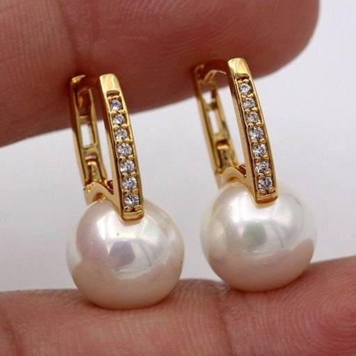 Wholesale Copper Pearl Earrings JDC-ES-ZhenR002 Earrings 臻荣 gold Wholesale Jewelry JoyasDeChina Joyas De China