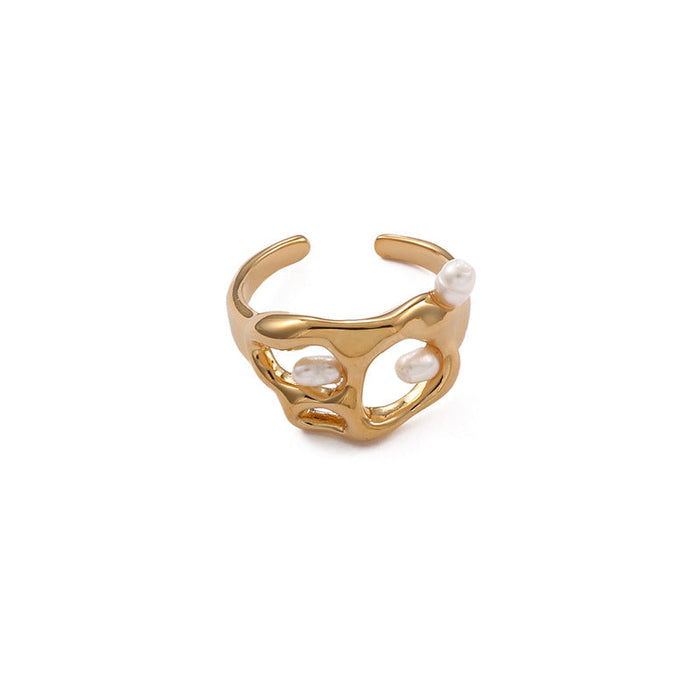 Wholesale Copper Pearl Irregular Hollow Rings JDC-RS-YWLY002 Rings 丽轶 A adjustable Wholesale Jewelry JoyasDeChina Joyas De China
