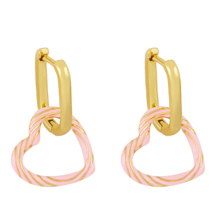 Wholesale copper plated 18k gold color heart-shaped earrings JDC-ES-AS-004 Earrings 翱?N Pink Wholesale Jewelry JoyasDeChina Joyas De China
