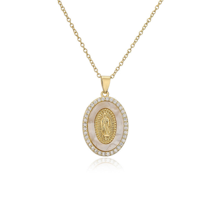 Wholesale copper plated 18K gold drop oil zircon Virgin Mary necklace JDC-NE-AG143 Necklaces 澳古 1 Wholesale Jewelry JoyasDeChina Joyas De China